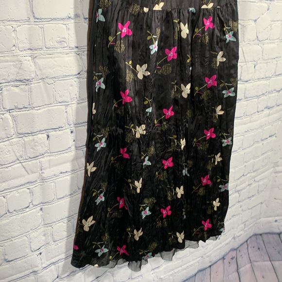 Free People Silk Babydoll Floral Mini Dress Deep V-Neck Black Whimsigoth Y2K 4 - Picture 3 of 10